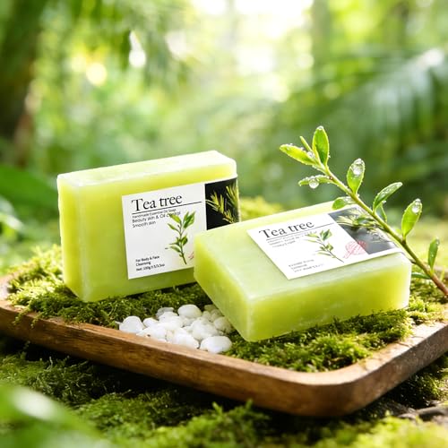 BEUKING Tea Tree Handmade Soap Bar for Face and Body, Moisturizing Cleansing Bar