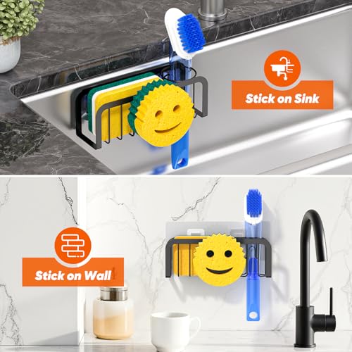 Kitchen Sink Sponge Holder with Suction Cups - Stainless Steel Sink Caddy Organizer for Dish Brush & Soap