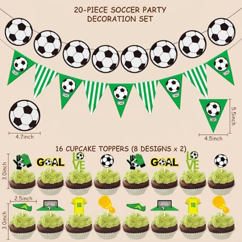 20-Piece Soccer Party Decorations Set with Banners & Cupcake Toppers