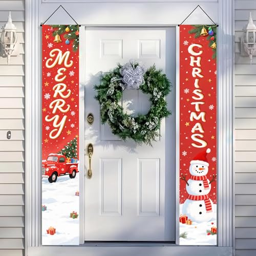 BlissYard Christmas Porch Banners 12x71 Inch Snowman Hanging Decor