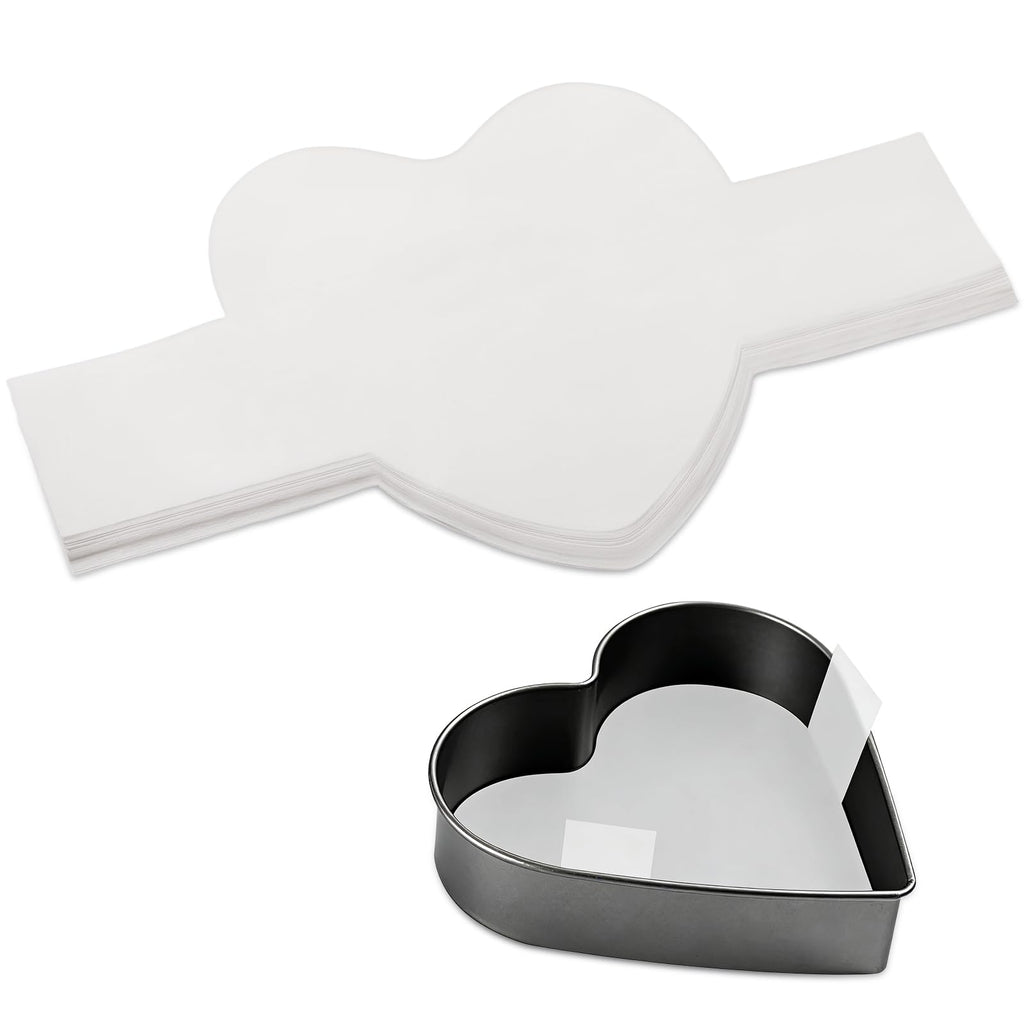 GeeRic Baking Parchment Paper 8 inch Heart Shape, 60 Pcs Cake Pan Liner with Lift Tab, Non-Stick Precut Baking Parchment for Baking Cookies, Bread (White)