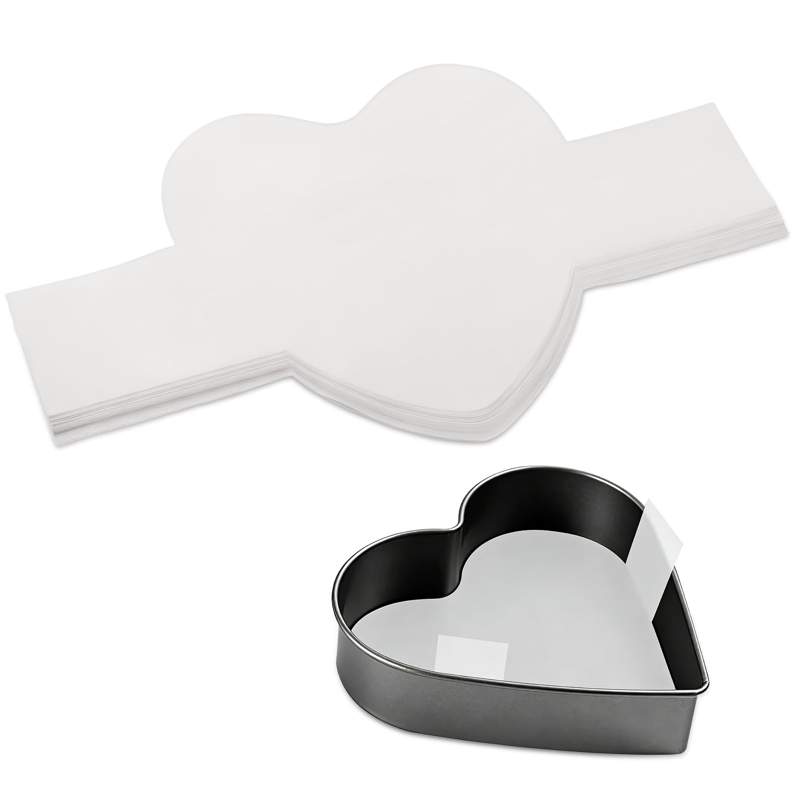 GeeRic Baking Parchment Paper 8 inch Heart Shape, 60 Pcs Cake Pan Liner with Lift Tab, Non-Stick Precut Baking Parchment for Baking Cookies, Bread (White)