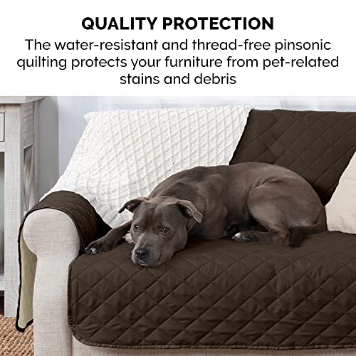 Furhaven Water-Resistant & Reversible Chair Cover Protector for Dogs, Cats, & Children - Two-Tone Pinsonic Quilted Living Room Furniture Cover - Espresso/Clay, Chair