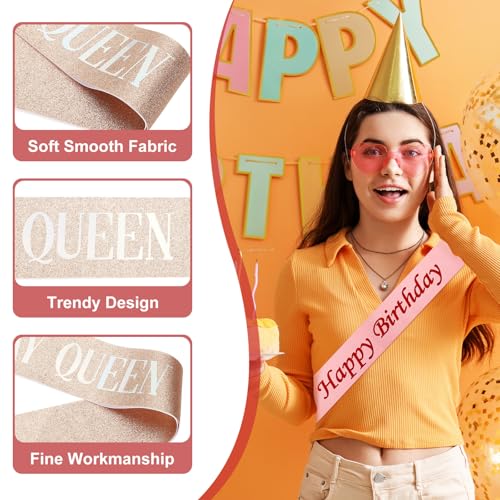 PATIKIL Glitter Birthday Queen Sash, Rose Red Satin Party Decoration