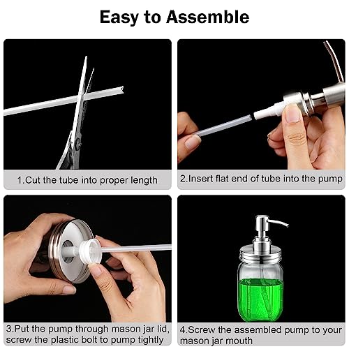 2-Pack Mason Jar Soap Dispenser Pumps with Labels - Silver