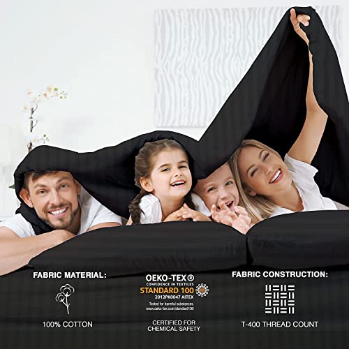 Queen Fitted Sheet - Dark Grey Damask Stripe, 400 Thread Count Cotton