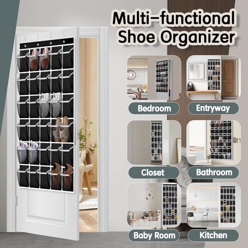 30-Pocket Over the Door Shoe Organizer - Black Hanging Rack