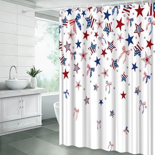 Patriotic 4th of July Shower Curtain - Red, White, Blue, 70"x70"