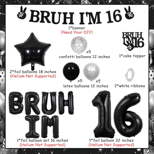 Bruh I'm 16 Birthday Party Decorations Set for Teen Boys