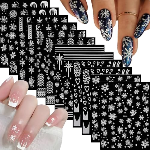 Namrec 12 Sheets Christmas Nail Art Stickers Self-Adhesive Snowflake Decals
