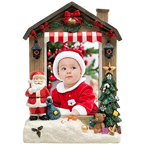 Light Up Santa Claus Christmas Resin Picture Frame - 4x6 Inches