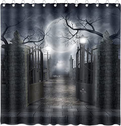 Halloween Spooky Night Courtyard Shower Curtain, Waterproof 72x72 Inch