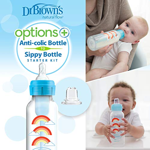 Dr. Brown's Narrow Sippy Bottle Starter Kit - 8oz Anti-Colic Transition (Blue)