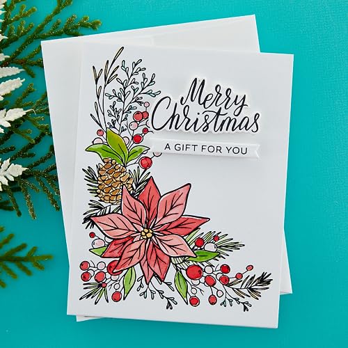 Letterpress Corner Die Set for Holiday Cardmaking - Poinsettia & Merry Christmas