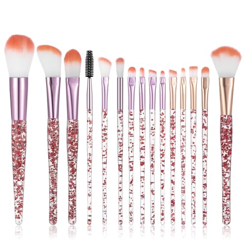 AOZUO 15-Piece Red Crystal Makeup Brush Set with Soft Fluffy Bristles