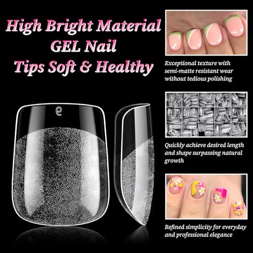 Extra Short Square Nail Tips, 240PCS Acrylic Gel False Nails
