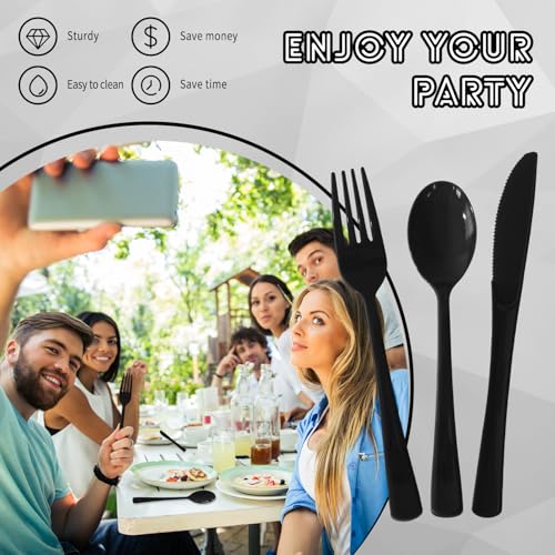 150 Pack Heavy Duty Disposable Plastic Cutlery Set - 50 Forks, 50 Knives, 50 Spoons for Parties, Weddings, and Events