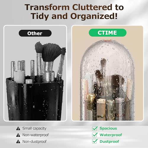 CTIME Makeup Brush Holder with Lid - 5-Compartment Organizer