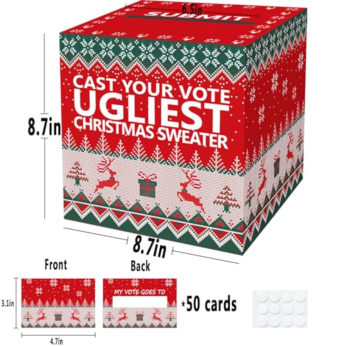 Christmas Ugly Sweater Contest Ballot Box Set with 50 Cards