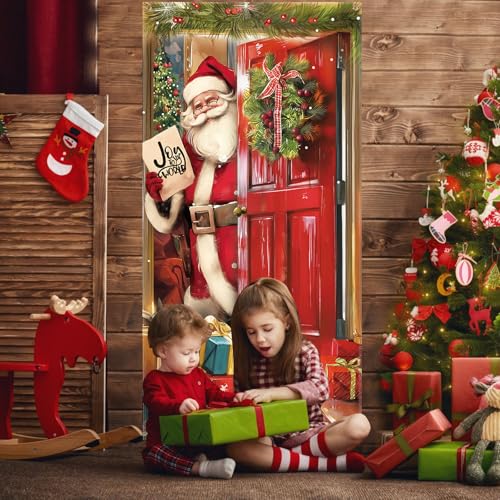 Christmas Santa Door Cover Decoration - 35.4 x 72.8 Inches Banner