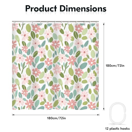 Pink & Green Floral Shower Curtain, Waterproof 180x180cm