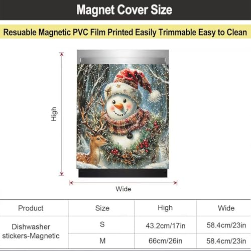 Snowman Dishwasher Cover Vinyl Magnetic Christmas Decor - 23x26 Inches - Deer & Snowman Variation
