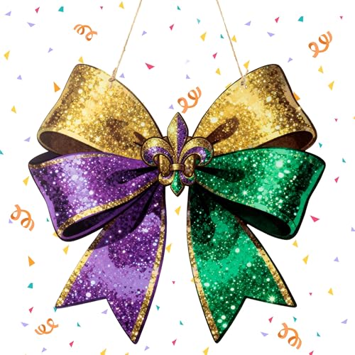 Mardi Gras Bow Shape Wooden Door Sign - 11.8x11.2 Inch Decor