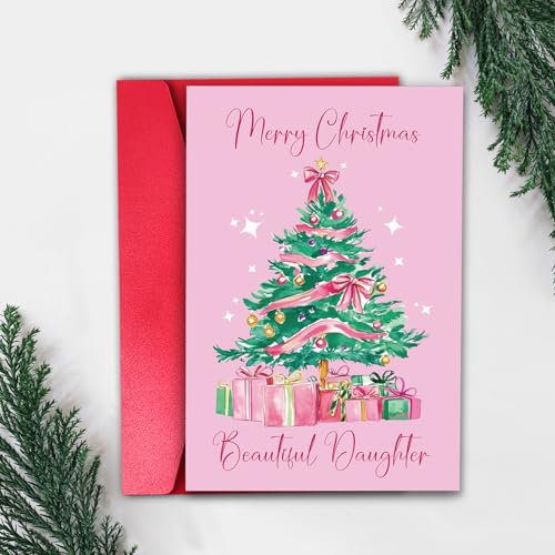 Merry Christmas Beautiful Daughter Greeting Card - Sentimental Holiday Card with Envelope