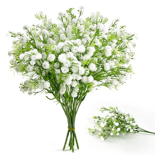 6pcs White Baby's Breath Artificial Flowers - Realistic Faux Gypsophila