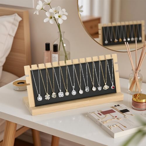 KUKUVR Wooden Necklace Display Stand with Velvet Pad - Jewelry Organizer