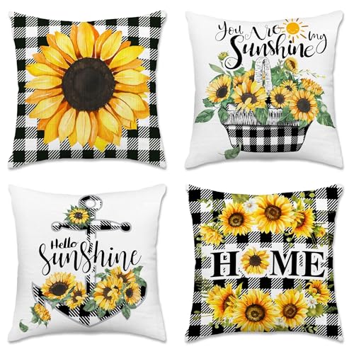 Sunflower Pillow Covers 18x18 (Pack of 4) - Soft Decorative Cushions