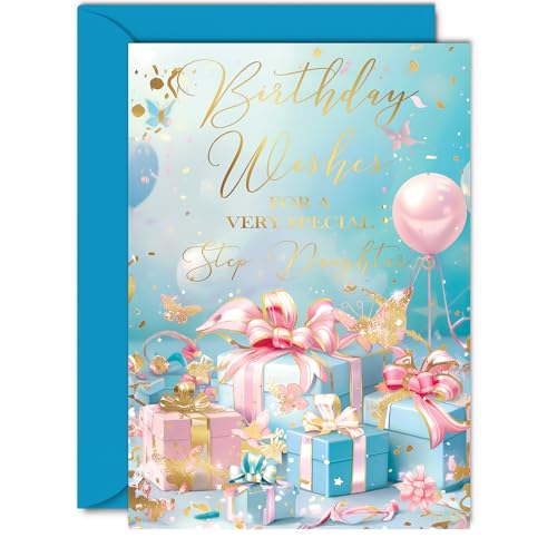 Elegant Gold Birthday Card for Step-Daughter | Premium Keepsake