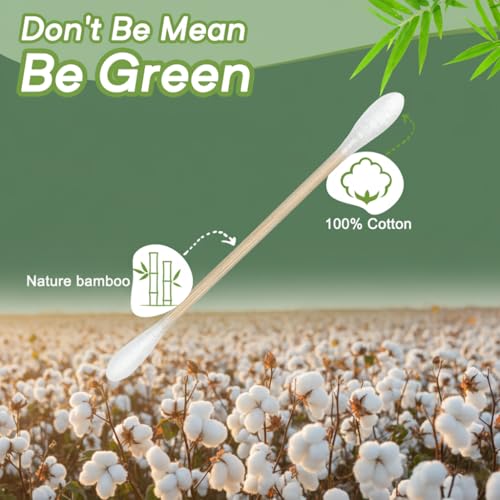 Garrelett Organic Bamboo Cotton Swabs 200 Count - Biodegradable Makeup & Skincare Tips