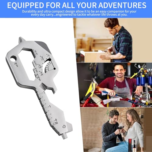 20 IN 1 Key Shaped Multitools, Key Shaped Pocket Tool, Stainless Steel Utility Gadget, Gift for Men, Everyday Carry, Automotive, Home Improvement, Bottle Opener, Screw Driver, Silver, 1 Pcs