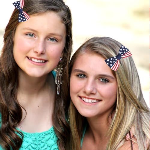 Ecuupas 4th of July Bow Hair Clips - Patriotic Star Alligator Pins 2Pcs