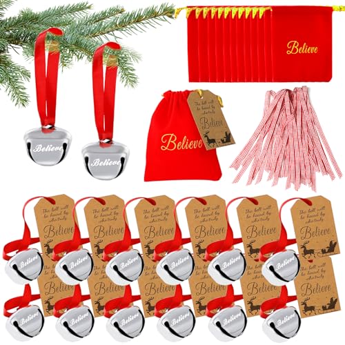 48Pcs Christmas Believe Bell Ornaments Set - Polar Express Holiday Decorations
