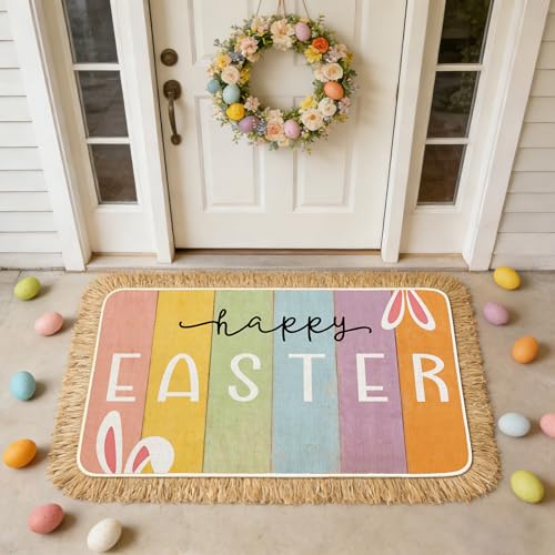 WIBUE Happy Easter Doormat with Rabbit Ears - 17" x 30" Indoor/Outdoor Mat