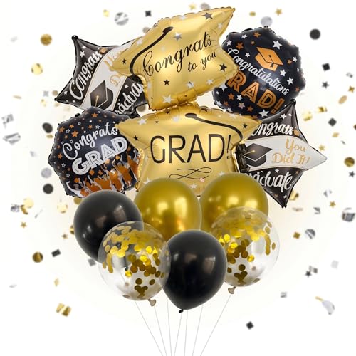 11-Piece 2026 Graduation Balloon Bouquet Set Black and Gold Party Decor