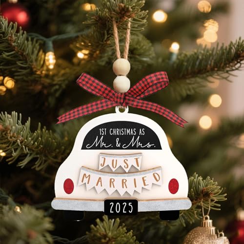 2025 First Anniversary Wedding Ornament - Rustic Wooden Decor