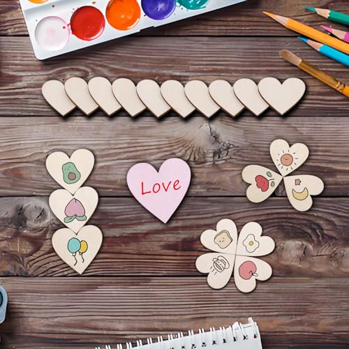 100 Pack Unfinished Wooden Heart Cutouts for Crafts - 2cm