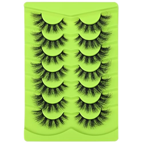 Kmilro 3D Wispy False Eyelashes - 7 Pairs Cat Eye Faux Mink Lashes