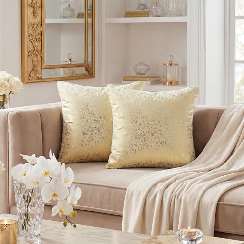 Gold Foil Velvet Throw Pillow Covers 18x18 Inch - Set of 2