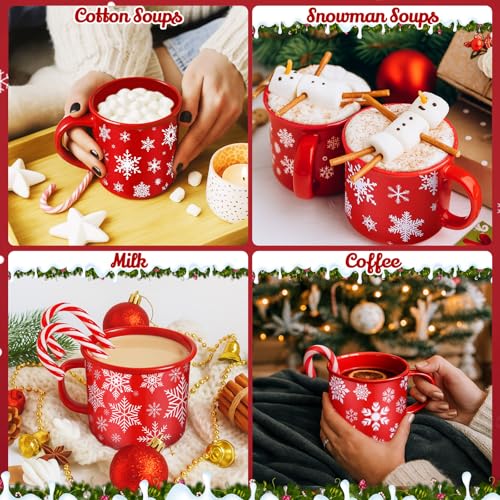 Christmas Enamel Mug Set 24 Pcs with Snowflake & Gingerbread Cards - Red