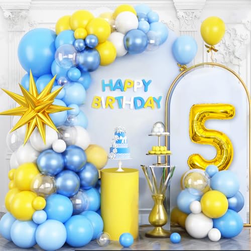 5th Birthday Balloons Arch Kit - Yellow & Blue Decoration Set