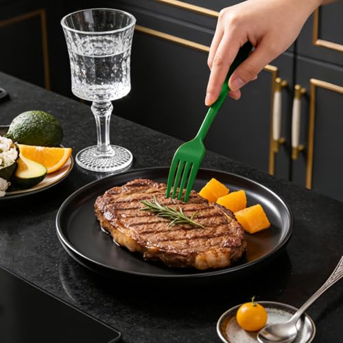 CXPSINC Heavy Duty Green Plastic Forks - 50 Count, 7.28 Inch Disposable Cutlery for Parties & Picnics