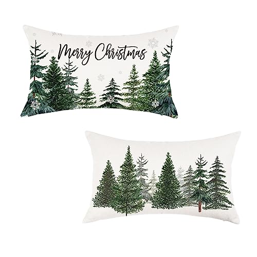 ONWAY Christmas Tree Throw Pillow Covers, 12x20 Lumbar Cushion Cases, Set of 2