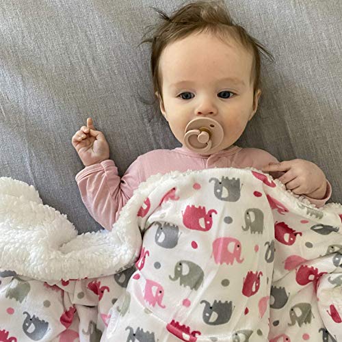 Pink Elephant Minky Baby Blanket for Girls - 30x40 Soft Nursery Decor