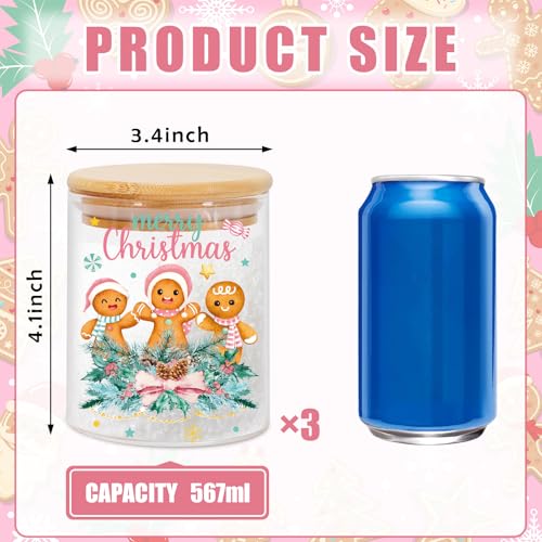 Christmas Glass Storage Jars with Airtight Lids - Pink & Green Gingerbread Canisters Set