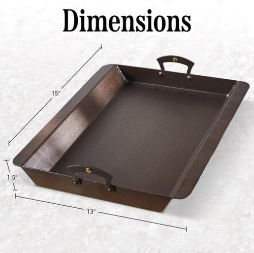 Classic Cuisine Iron Roasting Pan - Pre-Seasoned with Brass Handles & Flanged Edges | Versatile Cookware for Oven, Stovetop, Grill