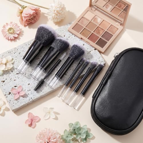 KFHENSOMR Travel Makeup Brush Set 10 Pcs Mini with Zippered Pouch